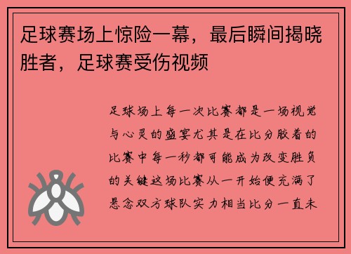 足球赛场上惊险一幕，最后瞬间揭晓胜者，足球赛受伤视频