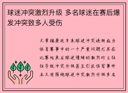 球迷冲突激烈升级 多名球迷在赛后爆发冲突致多人受伤
